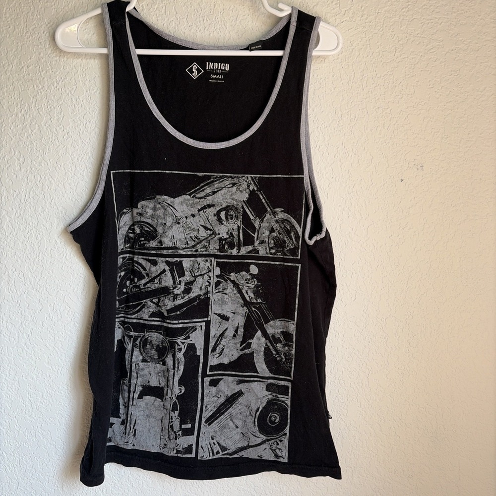 Indigo Retro Men's Size Small 100% Cotton Motorcycle Tank Top Sleeveless Shirt